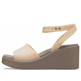 Brooklyn-nilkkahihnaiset kiilakorkosandaalit ”Cream White Brown”