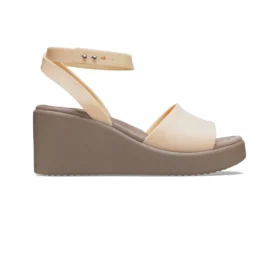 Brooklyn-nilkkahihnaiset kiilakorkosandaalit ”Cream White Brown”