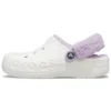 Classic Baya Lined Fuzz-Strap Clog ”White Lila”