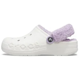 Classic Baya Lined Fuzz-Strap Clog ”White Lila”