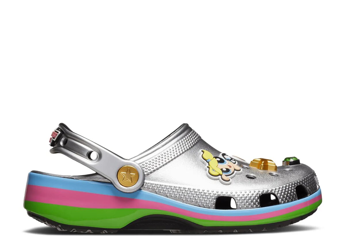 The Powerpuff Girls x Classic Clog Kids ’Metallic Silver’ The Powerpuff Girls x Classic Clog Kids ’Metallic Silver’