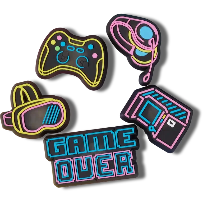 Valoa hehkuvat Neon Gamer 5-pakkaus Jibbitz-korut Valoa hehkuvat Neon Gamer 5-pakkaus Jibbitz-korut